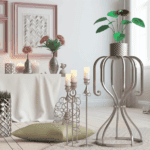 Czarny kwietnik na złotym stelażu – duet idealny do nowoczesnych przestrzeni